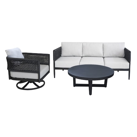 International Concepts Outdoor 3 Piece Patio Furniture Set Including the Sofa, Coffee Table, and Swivel Rocking Chair KODOT-12RC-201SW-203